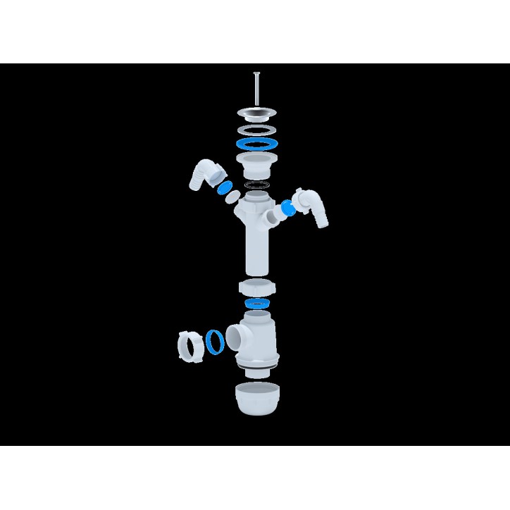 Сифон для мойки АНИ Грот 1 1/2' x 40 c двумя отводами для стиральной и посудомоечной машины