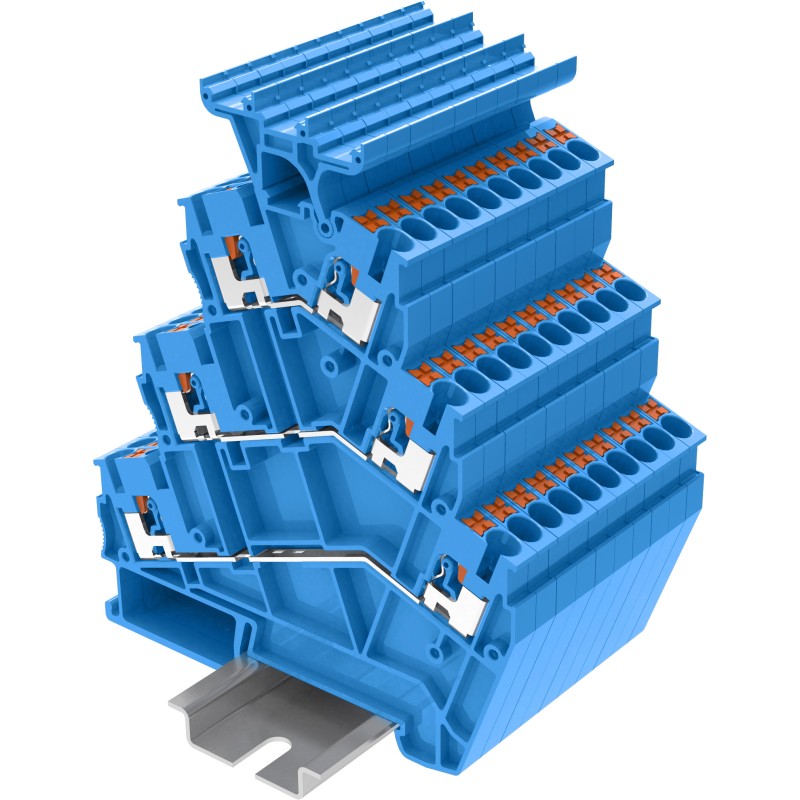Клемма TP 3-уровневая угловая с держателем маркировки, Push-in, сечение 2,5 мм. кв., синяя