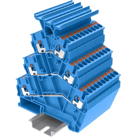 Клемма TP 3-уровневая угловая с держателем маркировки, Push-in, сечение 2,5 мм. кв., синяя