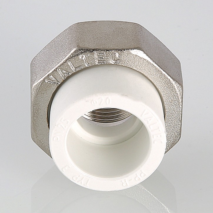 Муфта разъемная 20x3/4' ВР полипропиленовое PPR белое Муфта разъемная 20x3/4' ВР полипропиленовое PPR белое