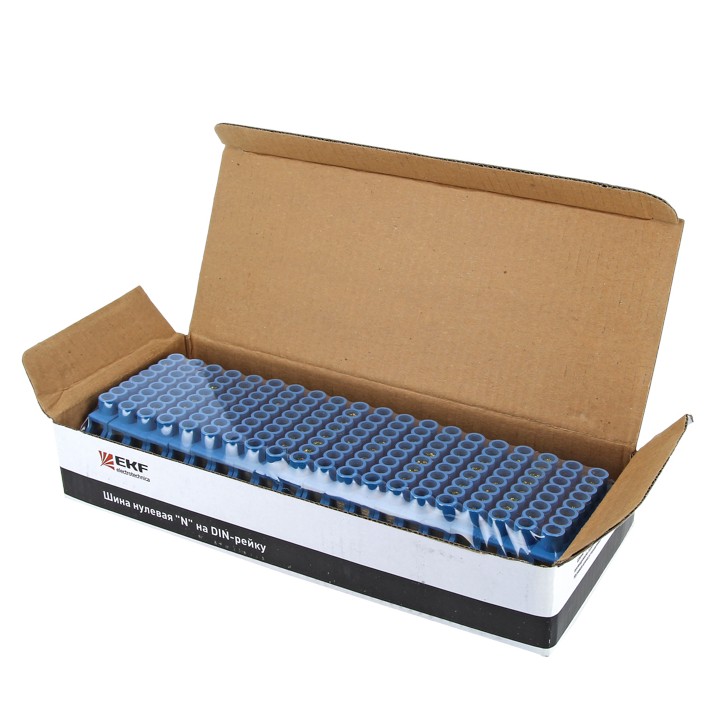 Шина нулевая N 63.10 нейлоновый корпус на DIN-рейку (латунь)