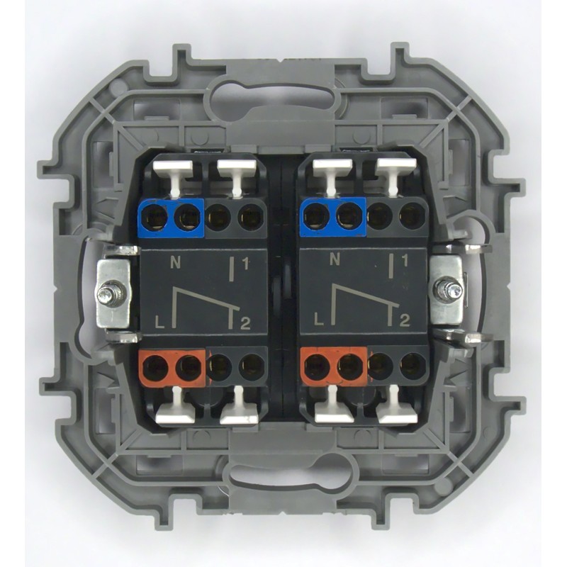 Переключатель модульный двухклавишный с подсветкой- INSPIRIA - 10 AX - 250 В~ - алюминий