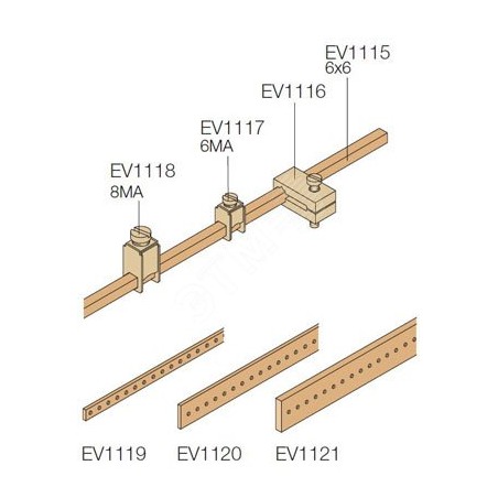 Крепление кабеля D-0.5-16мм.кв на шину EV1115 (100шт)