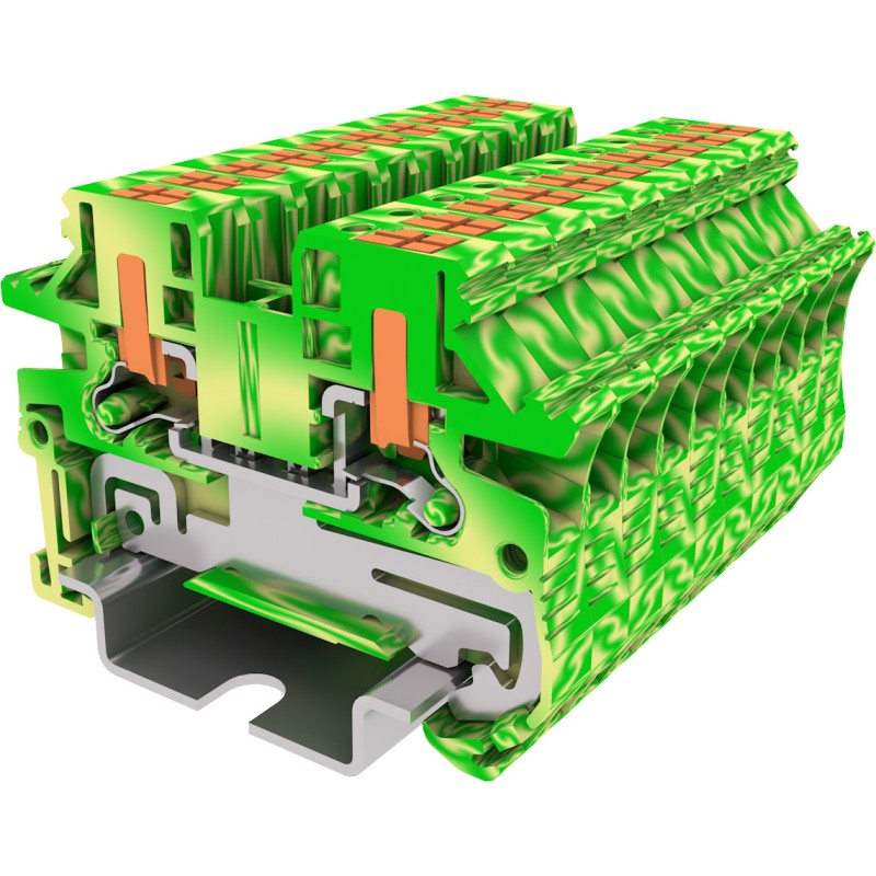 Клемма TP 1-1 проходная с боковой вводом провода с заземление .Push-in, сечение 2,5 мм. кв., желто-зел