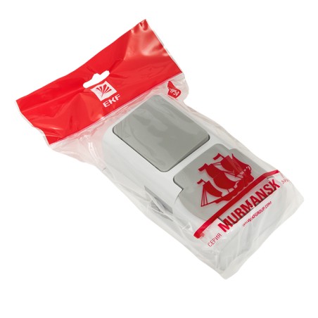 Блок розетка Мурманск 1-м 16А с заземлением с крышкой + одноклавишный выключатель IP54 серый