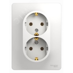 GLOSSA Розетка двойная с заземлением в сборе белая