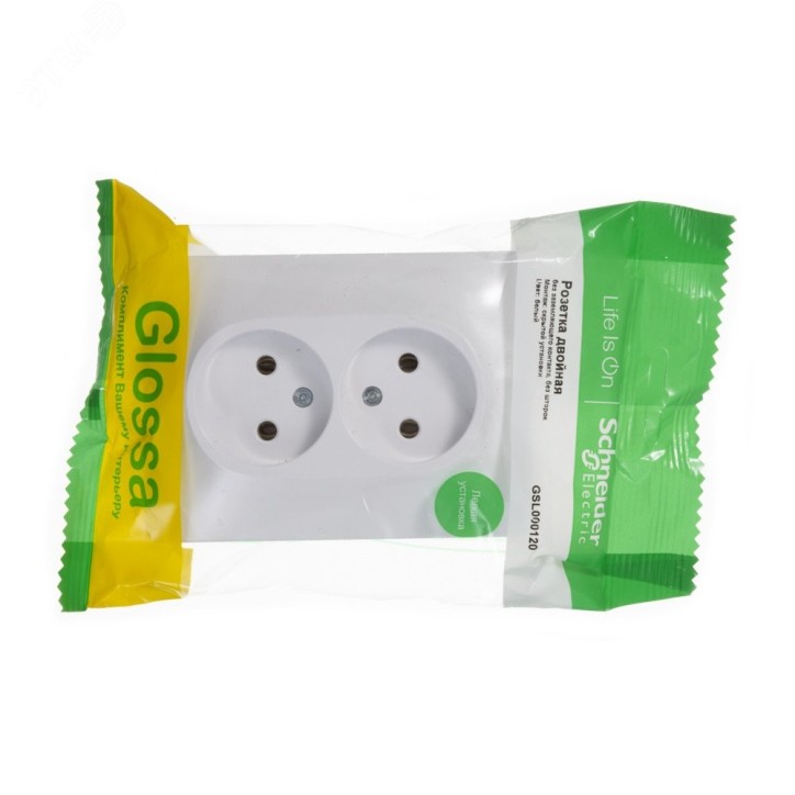 GLOSSA Розетка двойная без заземления в сборе белая GLOSSA Розетка двойная без заземления в сборе белая