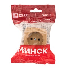 Розетка 1-местная ОП Минск 16А с заземлением светлое дерево