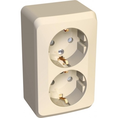 ЭТЮД Розетка двойная наружная с заземлением со шторками бежевая