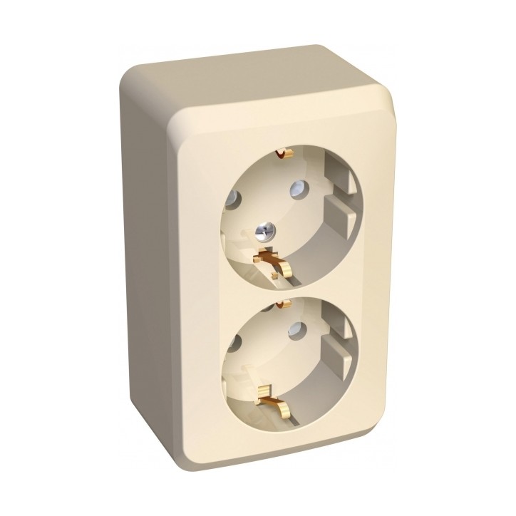 ЭТЮД Розетка двойная наружная с заземлением со шторками бежевая ЭТЮД Розетка двойная наружная с заземлением со шторками бежевая
