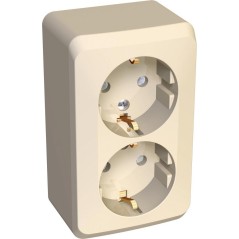 ЭТЮД Розетка двойная наружная с заземлением со шторками бежевая