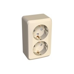 ЭТЮД Розетка двойная наружная с заземлением со шторками бежевая