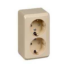 ЭТЮД Розетка двойная наружная с заземлением со шторками бежевая