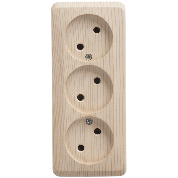 ЭТЮД Розетка тройная открытой установки без заземления без шторок 16А 250B,сосна ЭТЮД Розетка тройная открытой установки без заземления без шторок 16А 250B,сосна