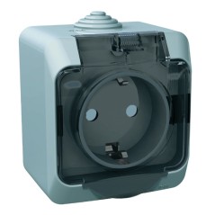 ЭТЮД Розетка наружная с заземлением со шторками IP44 серая