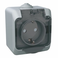ЭТЮД Розетка наружная с заземлением со шторками IP44 серая