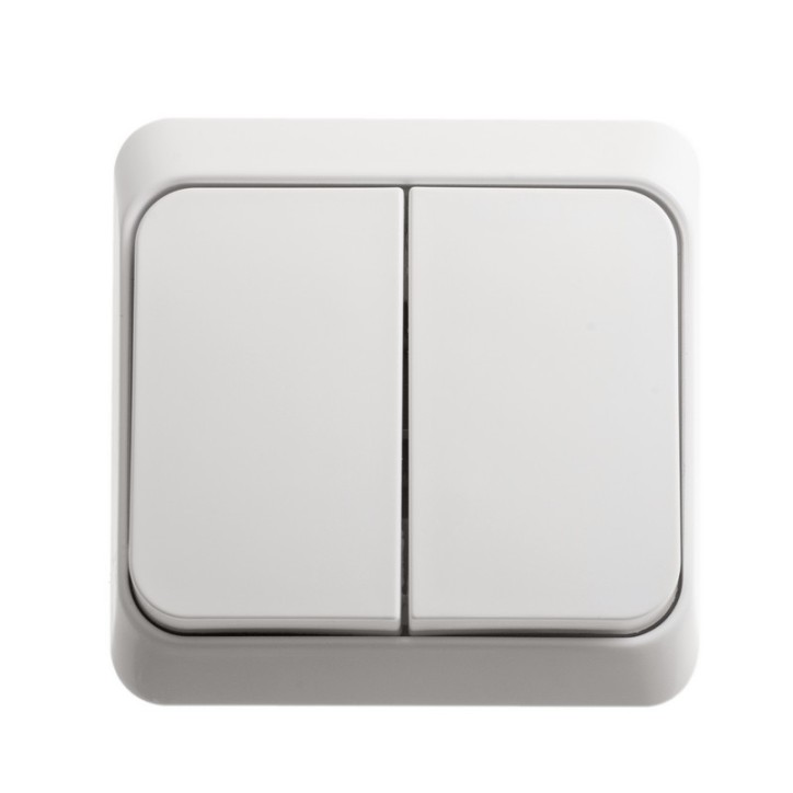 ЭТЮД Выключатель двухклавишный наружный белый сх.5 ЭТЮД Выключатель двухклавишный наружный белый сх.5