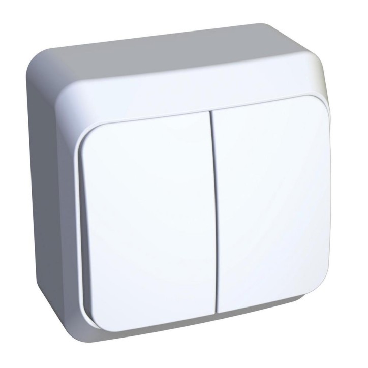 ЭТЮД Выключатель двухклавишный наружный белый сх.5 ЭТЮД Выключатель двухклавишный наружный белый сх.5