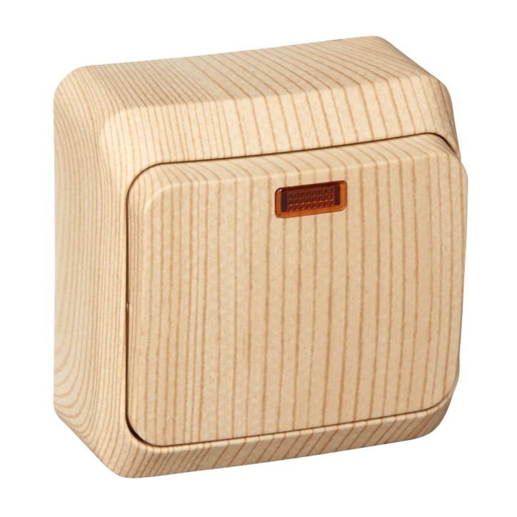 ЭТЮД Выключатель одноклавишный наружный с подсветкой сосна сх.1