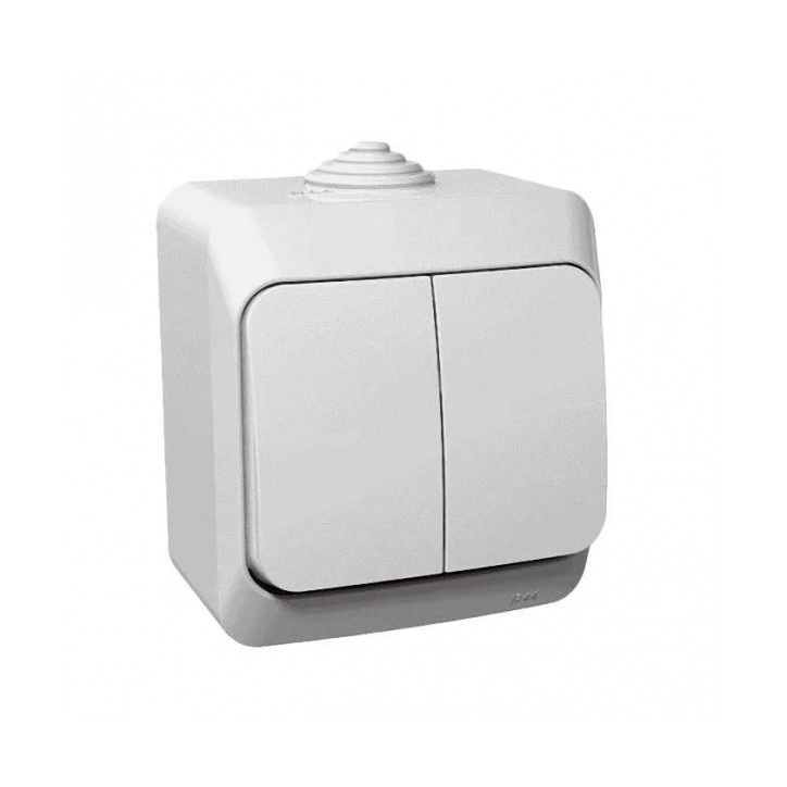 ЭТЮД Выключатель двухклавишный наружный IP44 белый ЭТЮД Выключатель двухклавишный наружный IP44 белый