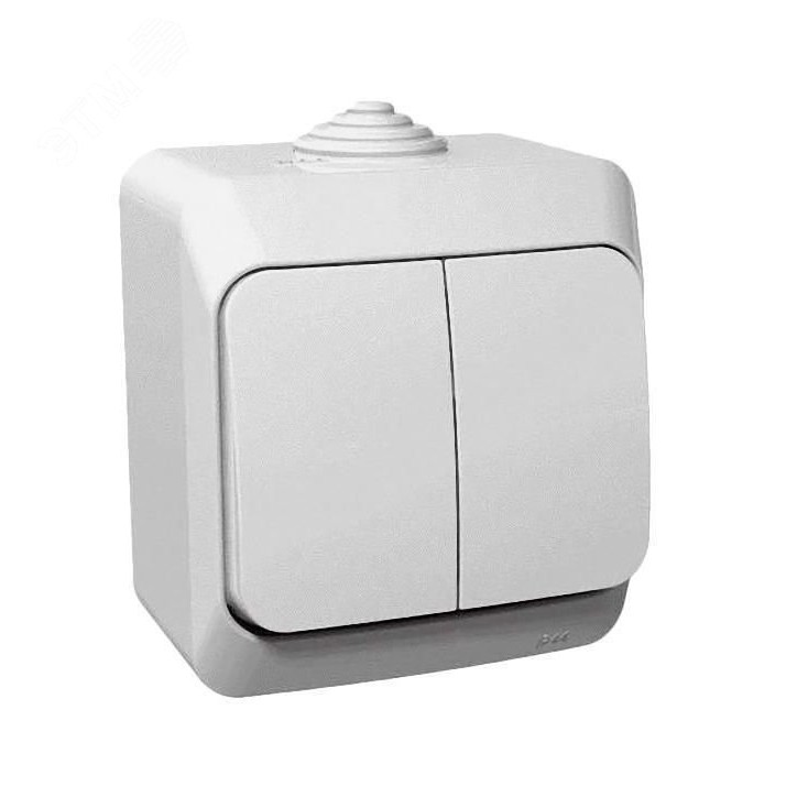 ЭТЮД Выключатель двухклавишный наружный IP44 белый ЭТЮД Выключатель двухклавишный наружный IP44 белый
