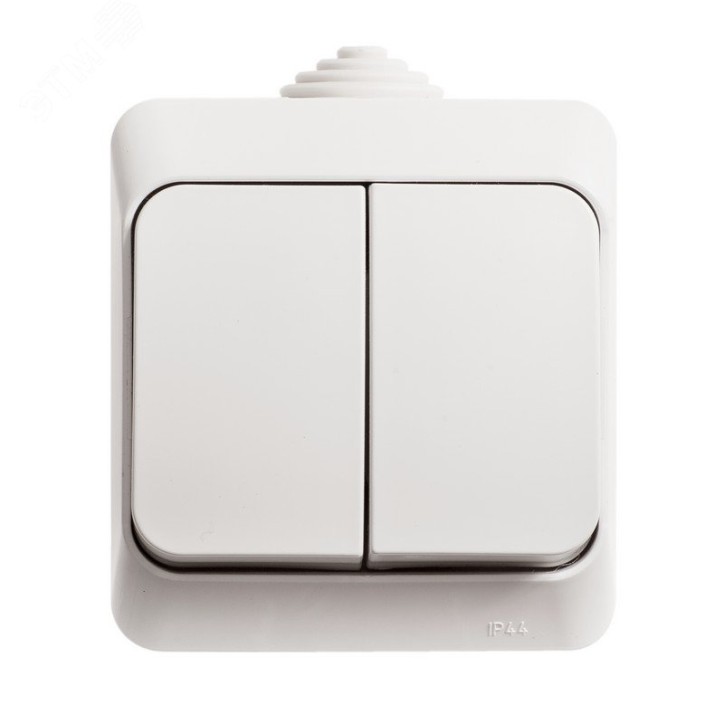 ЭТЮД Выключатель двухклавишный наружный IP44 белый ЭТЮД Выключатель двухклавишный наружный IP44 белый