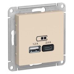 РОЗЕТКА USB ATLASDESIGN A+С, 5В/2,4А, 2х5В/1,2А, механизм, БЕЖЕВЫЙ