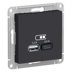 РОЗЕТКА USB ATLASDESIGN A+С, 5В/2,4А, 2х5В/1,2 А, механизм, КАРБОН