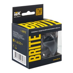 BRITE Розетка с заземлением с защитными шторками 16А с USB A+A 2,1А РЮш10-1-БрЧ черный