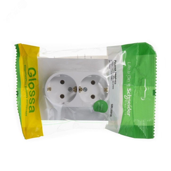 GLOSSA Розетка двойная с заземлением в сборе белая GLOSSA Розетка двойная с заземлением в сборе белая