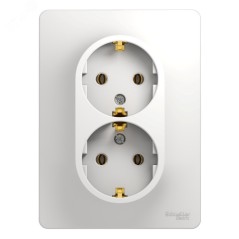GLOSSA Розетка двойная с заземлением в сборе белая