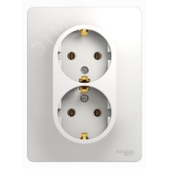 GLOSSA Розетка двойная с заземлением в сборе белая