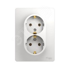 GLOSSA Розетка двойная с заземлением в сборе белая