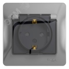 GLOSSA Розетка с заземлением со шторками с крышкой алюминий в сборе IP44