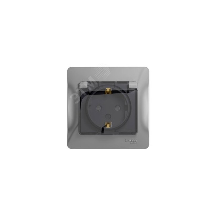 GLOSSA Розетка с заземлением со шторками с крышкой алюминий в сборе IP44