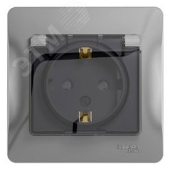 GLOSSA Розетка с заземлением со шторками с крышкой алюминий в сборе IP44