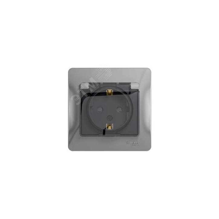 GLOSSA Розетка с заземлением со шторками с крышкой алюминий в сборе IP44