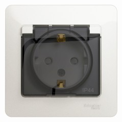 GLOSSA Розетка с заземлением со шторками с крышкой IP44 перламутр в сборе