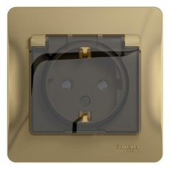 GLOSSA Розетка с заземлением со шторками с крышкой титан в сборе IP44
