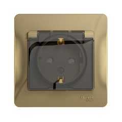 GLOSSA Розетка с заземлением со шторками с крышкой титан в сборе IP44