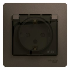 GLOSSA Розетка с заземлением со шторками с крышкой IP44 шоколад в сборе