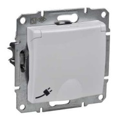 Sedna Розетка с заземлением со шторками с крышкой IP44 в рамку белая