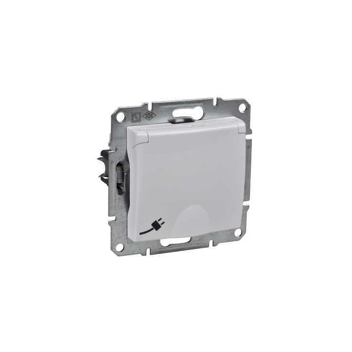 Sedna Розетка с заземлением со шторками с крышкой IP44 в рамку белая