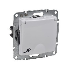 Sedna Розетка с заземлением со шторками с крышкой IP44 в рамку белая
