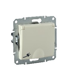 Sedna Розетка с заземлением со шторками с крышкой IP44 в рамку бежевая