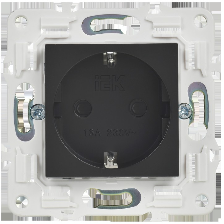 SKANDY Розетка с заземлением с защитными шторками 16А безвинтовое крепление SK-R06Bl черный IEK
