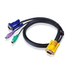 CABLE SP15M -- HD15M/MINIDIN6M 6M/ Кабель KVM PS/2(Kлав+мышь)(Male)+HDB15(Male) «-» SPHD15(Male) 6,0м., тонкий, черный.