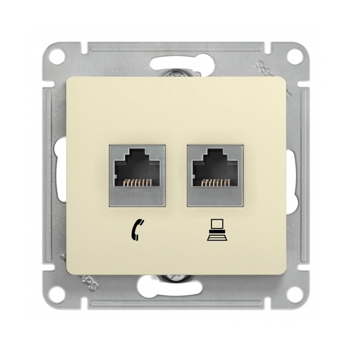 GLOSSA Розетка телефон/компьютер RJ11+RJ45 категория 5е в рамку бежевая