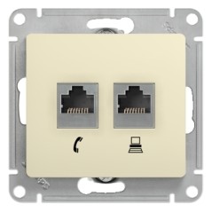 GLOSSA Розетка телефон/компьютер RJ11+RJ45 категория 5е в рамку бежевая