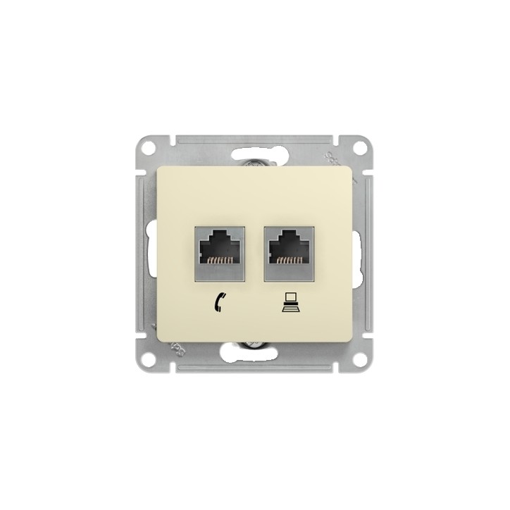 GLOSSA Розетка телефон/компьютер RJ11+RJ45 категория 5е в рамку бежевая